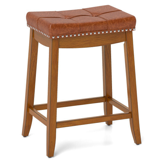 25/29 Inch Set of 2 Upholstered PU Leather Bar Stools with Saddle Seat-25 inches