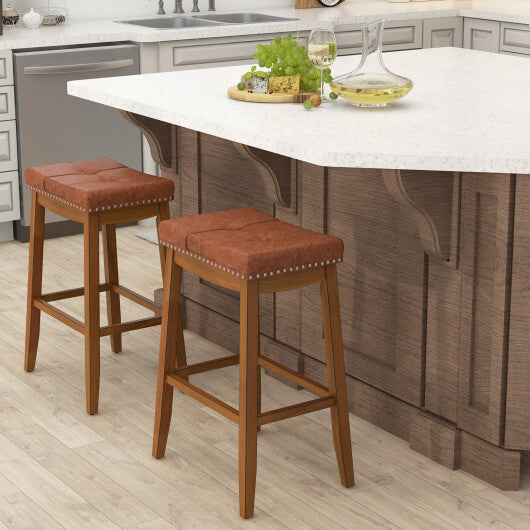 25/29 Inch Set of 2 Upholstered PU Leather Bar Stools with Saddle Seat-25 inches