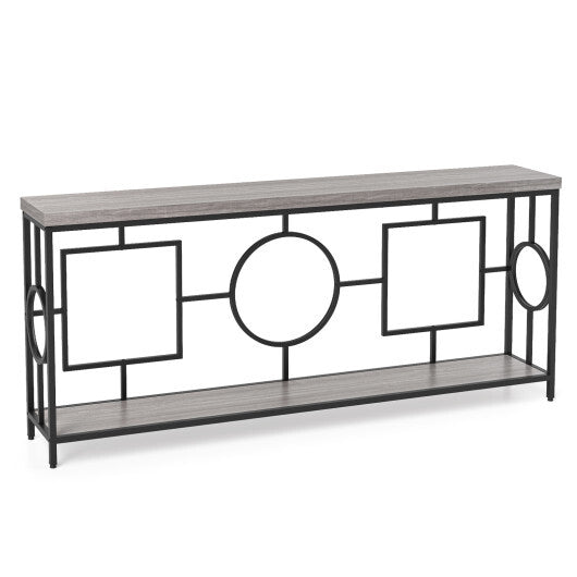 2-Tier Faux Marble Top Console Table with Storage Shelf for Hallway-Rustic Brown