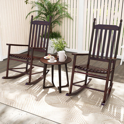 High-Back Acacia Wood Outdoor Rocking Chair with Solid Rocking Base-Brown