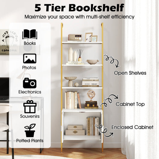 72.5 Inch Tall Bookshelf with Cabinet Anti-Tipping Kits and Metal Frame-Black