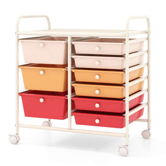 9-Drawer Rolling Storage Cart with Colorful Drawers and Metal Frame-Black