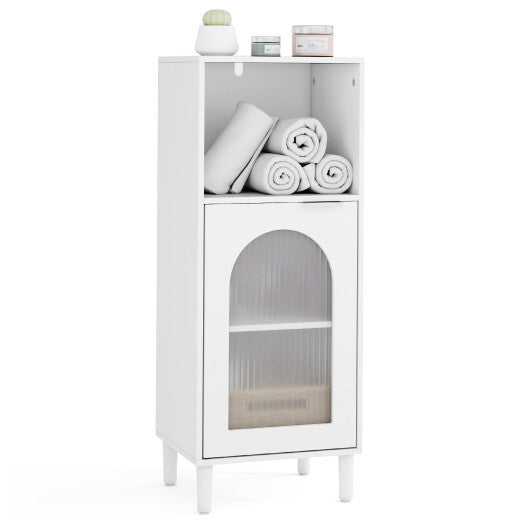Bathroom Floor Cabinet Wood Side Storage Organizer with Adjustable Shelf-Black