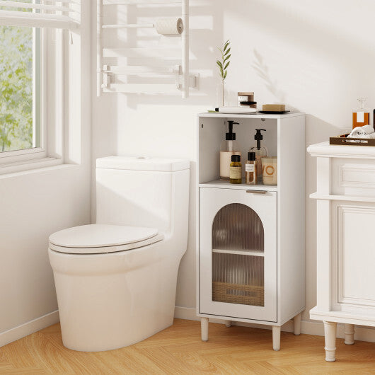 Bathroom Floor Cabinet Wood Side Storage Organizer with Adjustable Shelf-Black