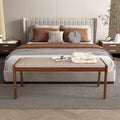 45 Inch Farmhouse Backless Bench with Rubber Wood Legs and Fabric Padded Seat-Beige
