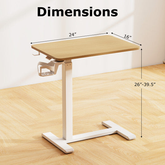 Mobile Standing Desk Height Adjustable Overbed Bedside Table with Cup Holder-Black