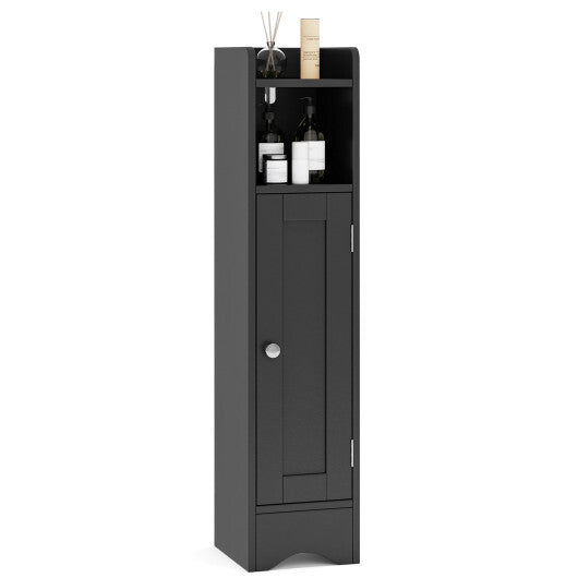 Slim Bathroom Cabinet Corner with 1 Door and Adjustable Shelves-White