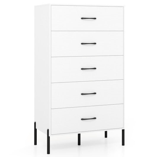 5-Drawer Modern Tall Chest of Drawers with Metal Legs-White
