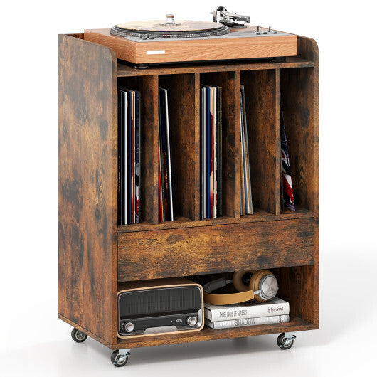 Record Player Stand Turntable Stand with Drawer and Record Holder-White