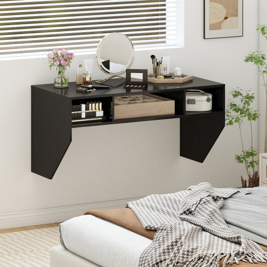 Wall-Mounted Computer Desk Floating Laptop Desk with 3 Storage Compartments-Black
