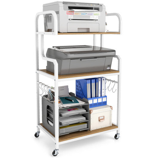 3-Tier Rolling Printer Stand Home Office Large Printer Cart with Storage Shelves-Rustic Brown