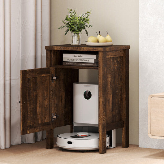 Robot Vacuum Storage Cabinet with Door and Open Shelf for Living Room Bedroom-Gray
