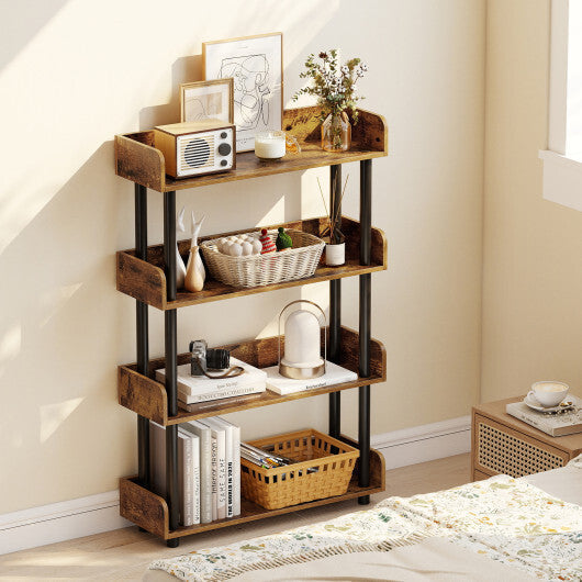 4-Tier Bookshelf Open Bookcase with Anti-Tipping Kit Industrial Storage Unit-Black