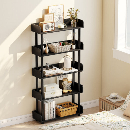 5-Tier Open Bookcase with Industrial Storage Unit-Rustic Brown