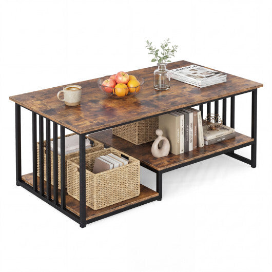 43.5" Coffee Table 2-Tier with Open Storage Shelf-Oak
