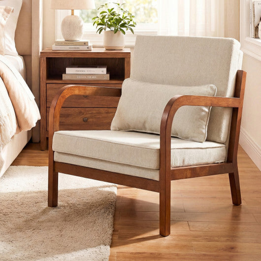 Modern Accent Chair Faux Leather Linen Fabric Upholstered Armchair-Brown