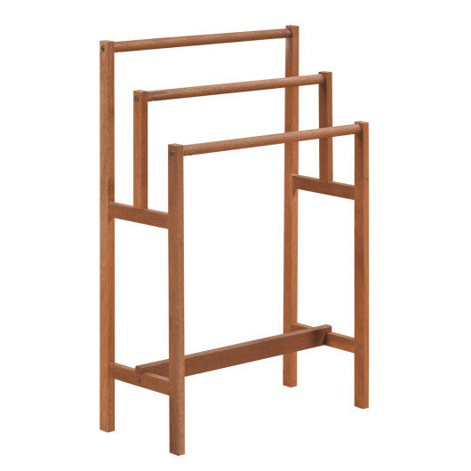 Solid Wood 3-Tier Freestanding Towel Rack with Teak Oil Finish