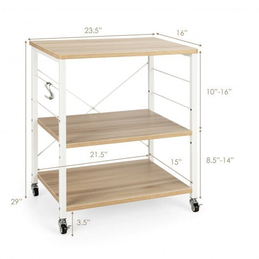 3-Tier Kitchen Baker's Rack Microwave Oven Storage Cart with Hooks-Rustic Brown