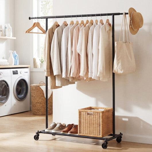 Mobile Garment Rack with Extendable Rods Heavy-Duty Metal Clothes Stand on Wheels