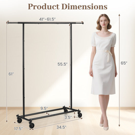 Mobile Garment Rack with Extendable Rods Heavy-Duty Metal Clothes Stand on Wheels
