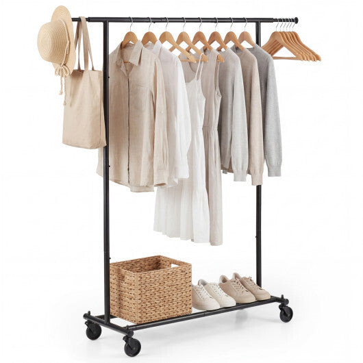 Mobile Garment Rack with Extendable Rods Heavy-Duty Metal Clothes Stand on Wheels