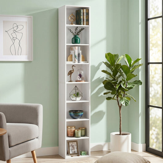 8-Tier Narrow Bookshelf with 4 Adjustable Shelves and Storage Cubes-Black