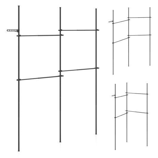 Adjustable Floor to Ceiling Clothes Rack with 4 Hanging Rods-Black