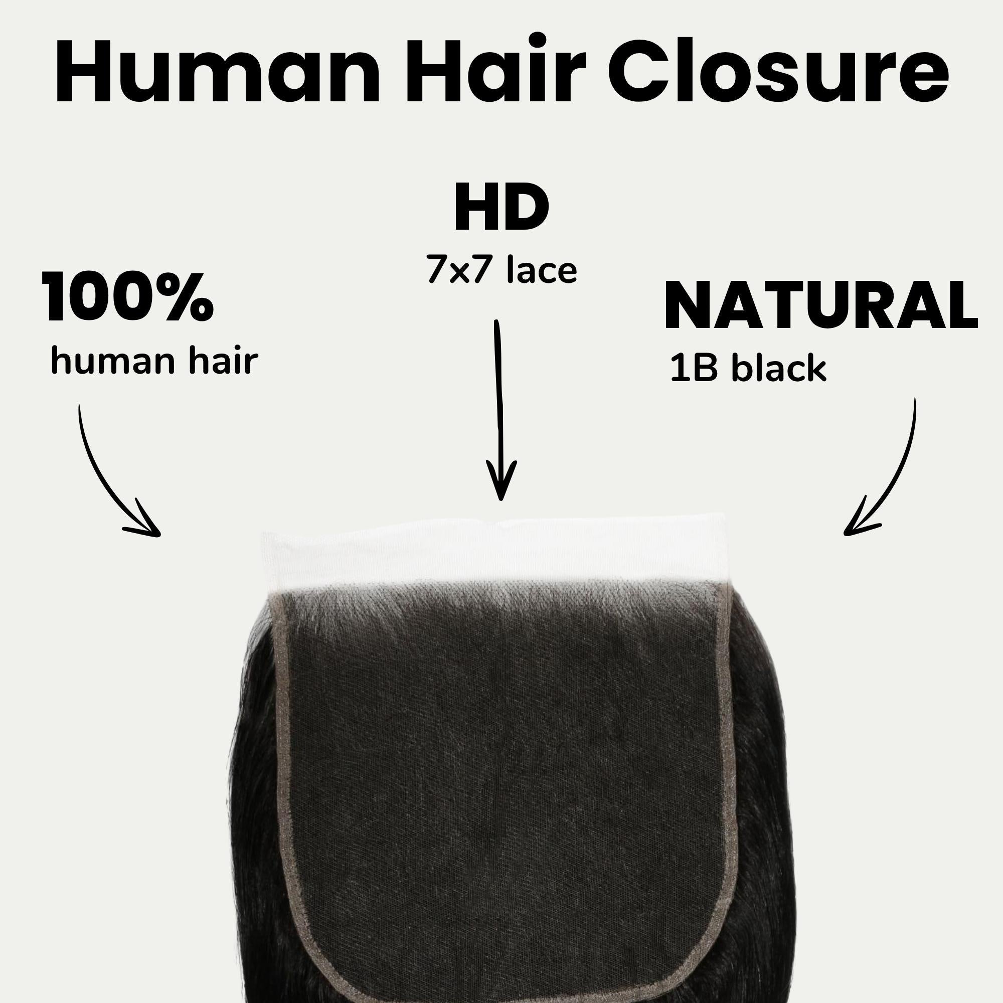 Jet Black Body Wave 7x7 HD Lace Human Hair Closure
