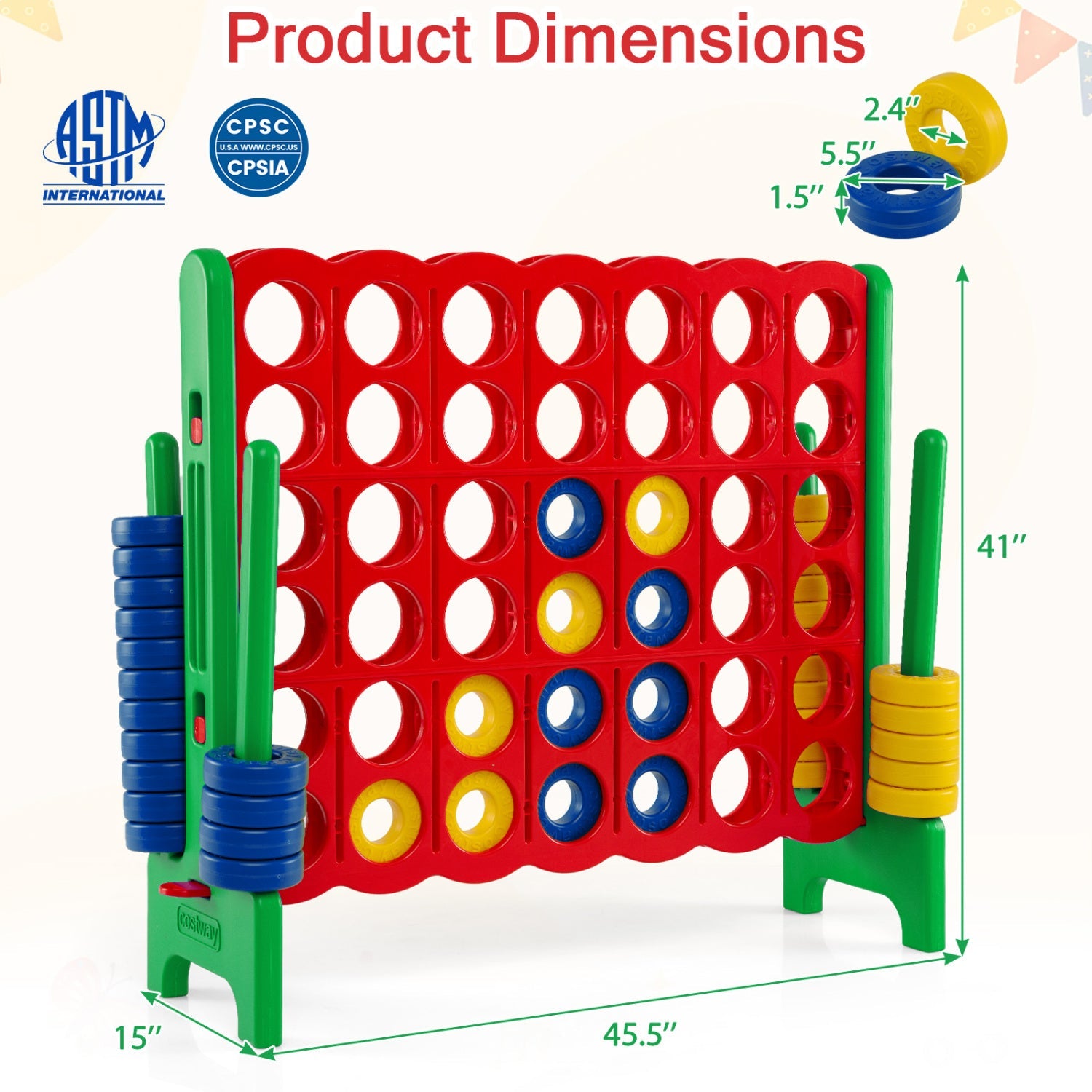 Jumbo 4-to-Score Game Set 3.5FT Tall Oversized Outdoor Lawn Game