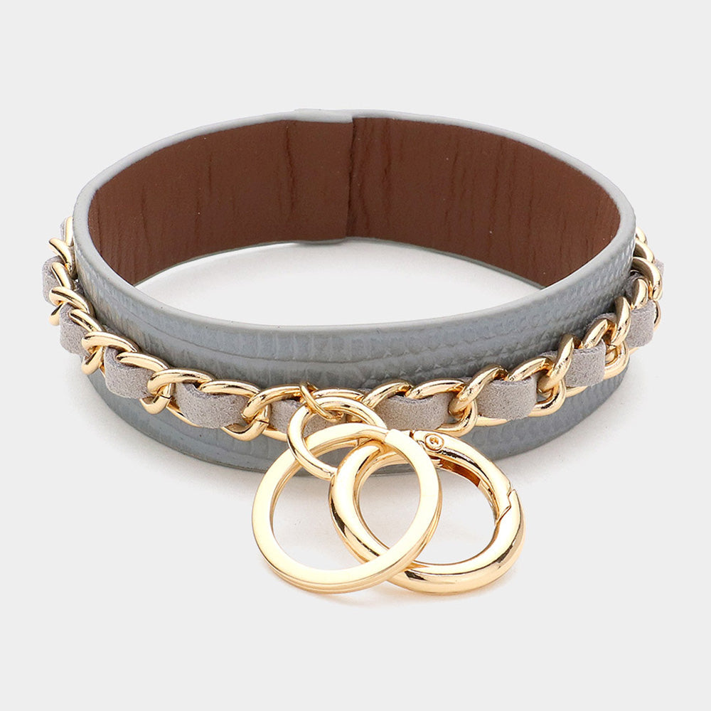 Metal Chain Detail Faux Leather Banlge Keychain / Bracelet