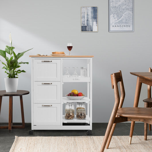 Rolling Kitchen Island Utility Storage Cart with 3 Large Drawers-Black