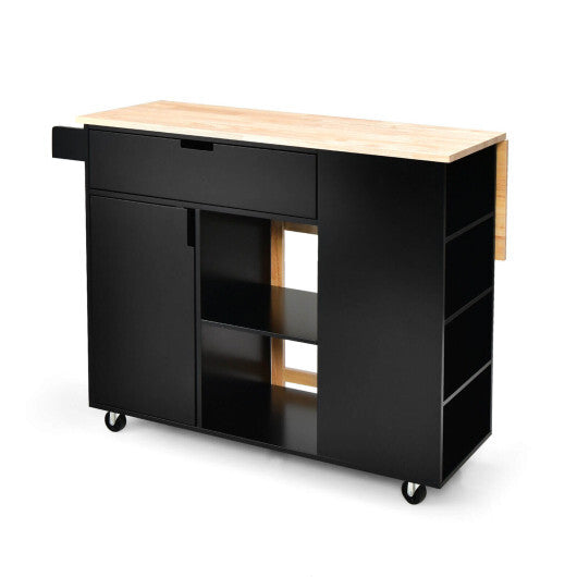 Drop-Leaf Kitchen Island with Rubber Wood Top-White