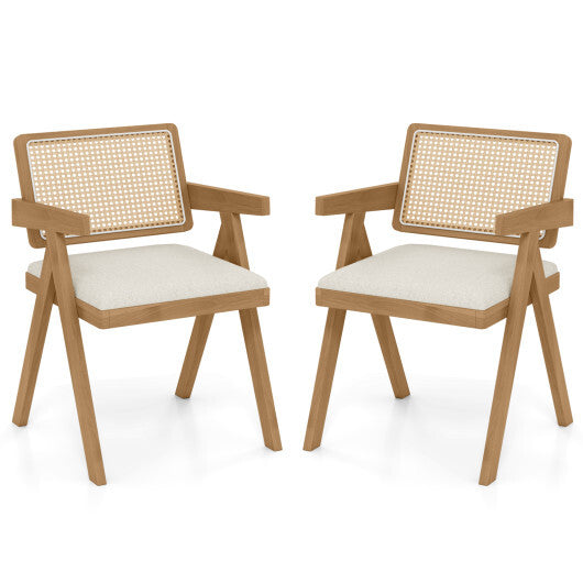 Set of 2 Rattan Accent Chairs with Padded Cushion and Rubber Wood Frame-Gray