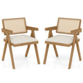 Set of 2 Rattan Accent Chairs with Padded Cushion and Rubber Wood Frame-Gray