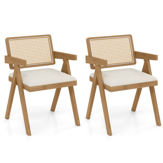 Set of 2 Rattan Accent Chairs with Padded Cushion and Rubber Wood Frame-Gray