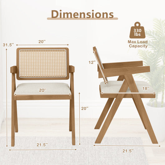 Set of 2 Rattan Accent Chairs with Padded Cushion and Rubber Wood Frame-Gray