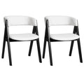 Wooden Dining Chair Set of 2 Mid-Century Modern Sherpa Upholstered Kitchen Dining Room Chairs-Black