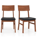 Dining Chairs Set of 2 with Rubber Wood Legs and Faux Leather Upholstered Seat-Black