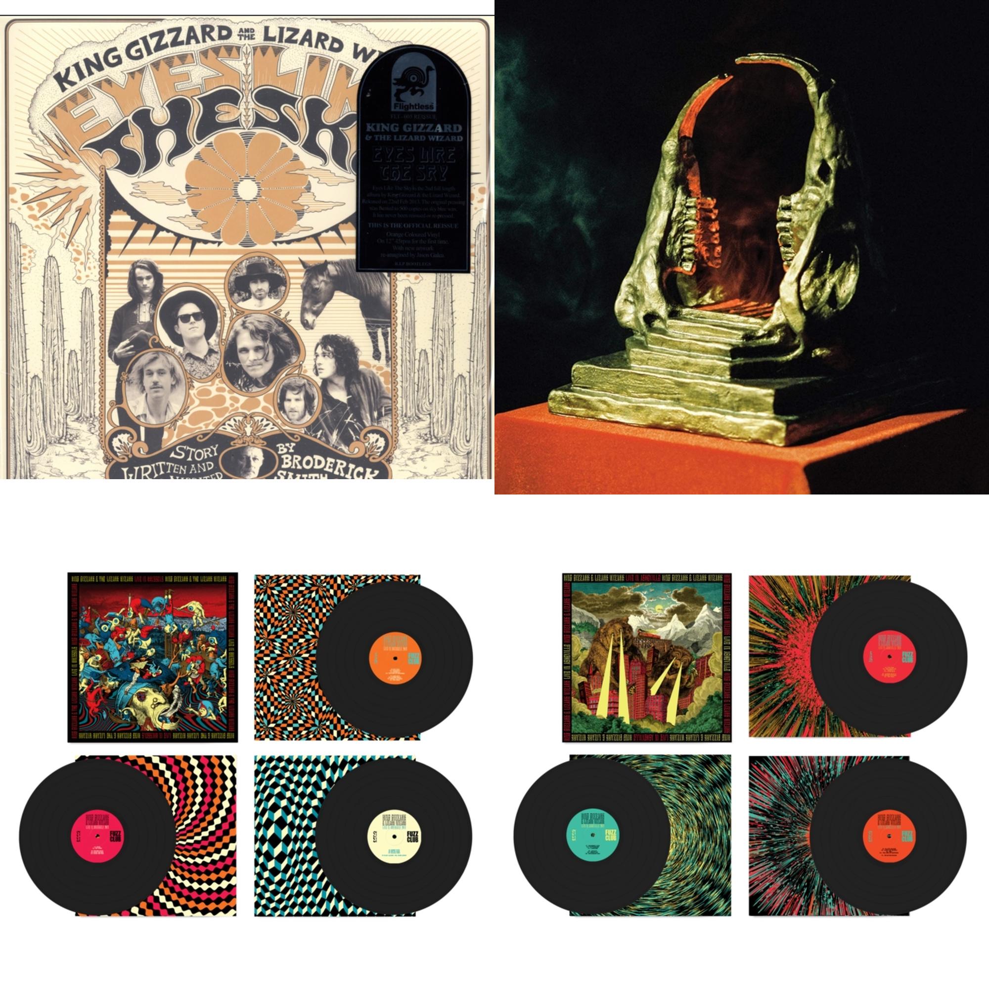 King Gizzard & The Lizard Wizard - Live In Brussels '19 (Fuzz Club Official Bootleg) & Live In Adelaide '19 (Fuzz Club Official Bootleg) & Eyes Likes The Sky (Peach LP Vinyl) & Infest The Rats' Nest (Red/Black LP Vinyl)