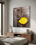 Rippled Water Floating Yellow Leaf Glass Wall Art