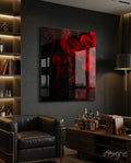 Crimson Smoke Swirl On Black Glass Wall Art