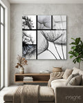 Monochrome Dandelion Collage Glass Wall Art