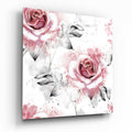 Watercolor Pink Roses Gray Leaves Glass Wall Art