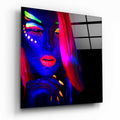 Neon Makeup Pink Hair Woman Glass Wall Art