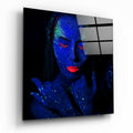 Blue UV Body Paint Woman Glass Wall Art