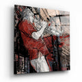 Red Sketch Street Trumpet Player Glass Wall Art
