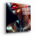 Bronze Glitter Red Lips Glass Wall Art