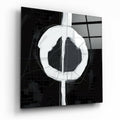 White Enso Ring on Black Glass Wall Art