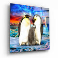 Penguin Family Sunset Ice Glass Wall Art