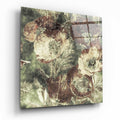Vintage Poppy Blooms Green Glass Wall Art